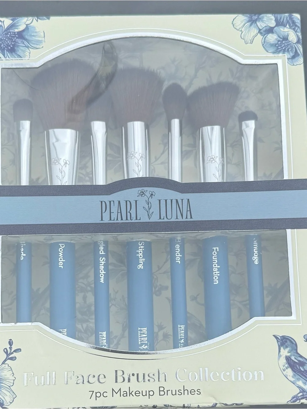 Pearl Luna Blue and Silver 7pc Full Face Makeup Brush Set
